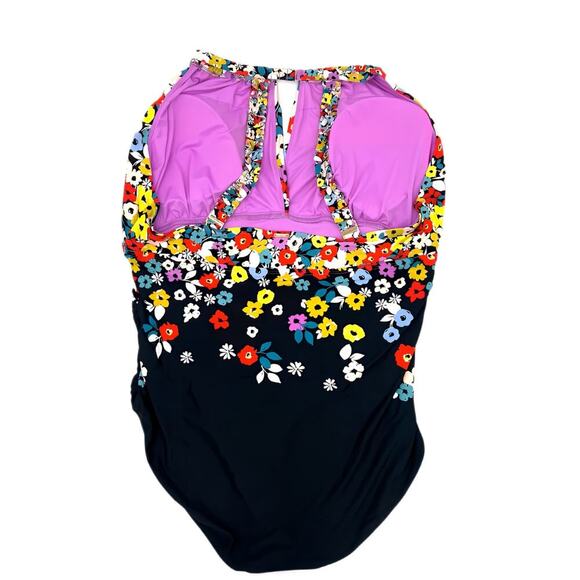 Anne Cole Plus 20W Flower Field Keyhole High‑Neck One‑Piece Swimsuit Swimwear - Picture 4 of 10